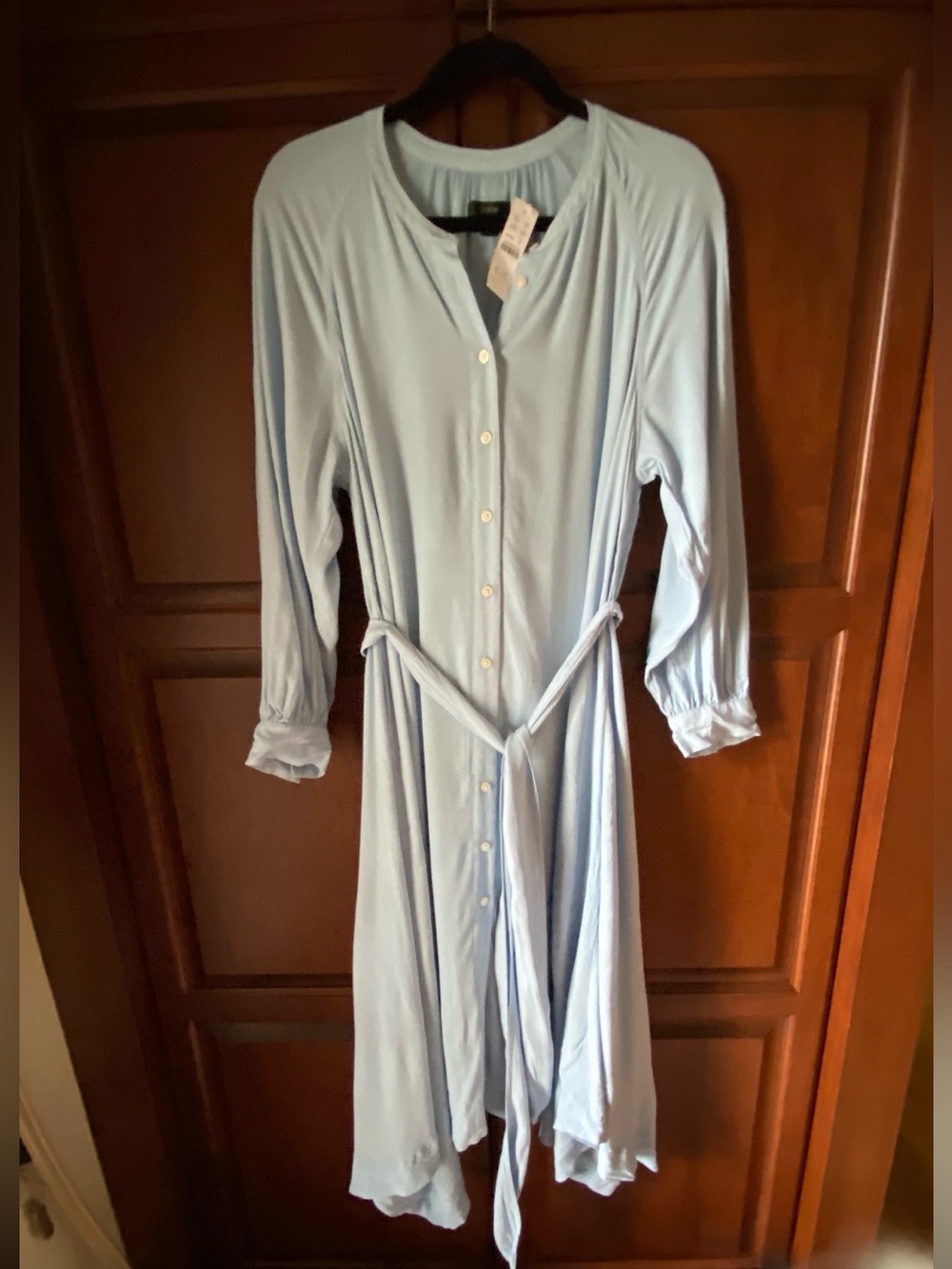 J. Crew Handkerchief hem shirt-dress Pale Blue Button-Front Tie-Waist Midi Dress - Picture 3 of 6